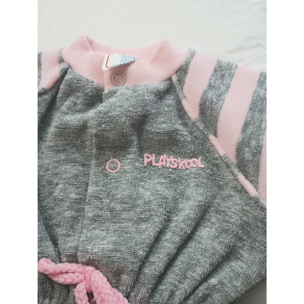 Vintage Playskool Terry Cloth Jump Suit Infant 12 Months (Large) Gray Pink - Picture 2 of 5